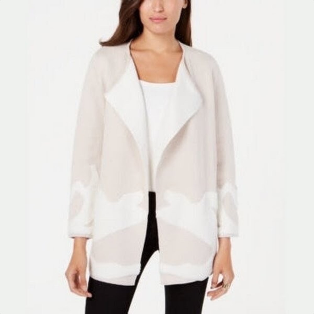 Alfani Womens 2X Pink Cream Draped Open Front Cardigan Abstract Wave Sweater